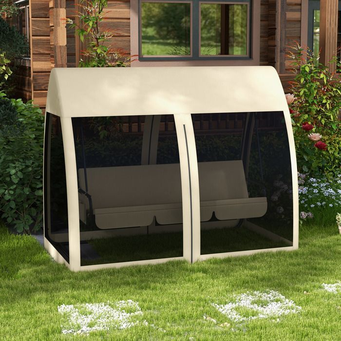 Balanço de jardim - Outsunny - conversível - 3 lugares - com cobertura e almofadas - tela com bolso com zíper - bege