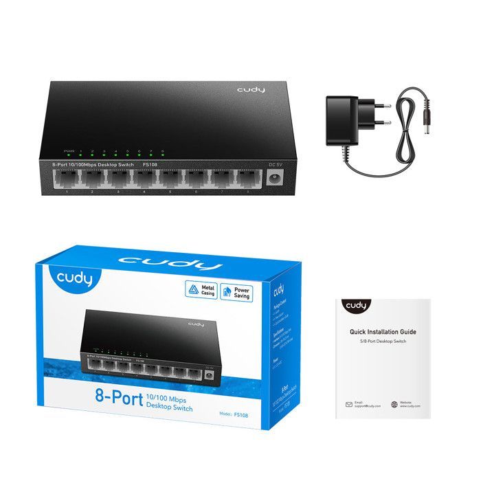 Switch di rete non gestito - CUDY - FS108 - 8 porte Fast Ethernet - Plug-and-Play - Metallo nero