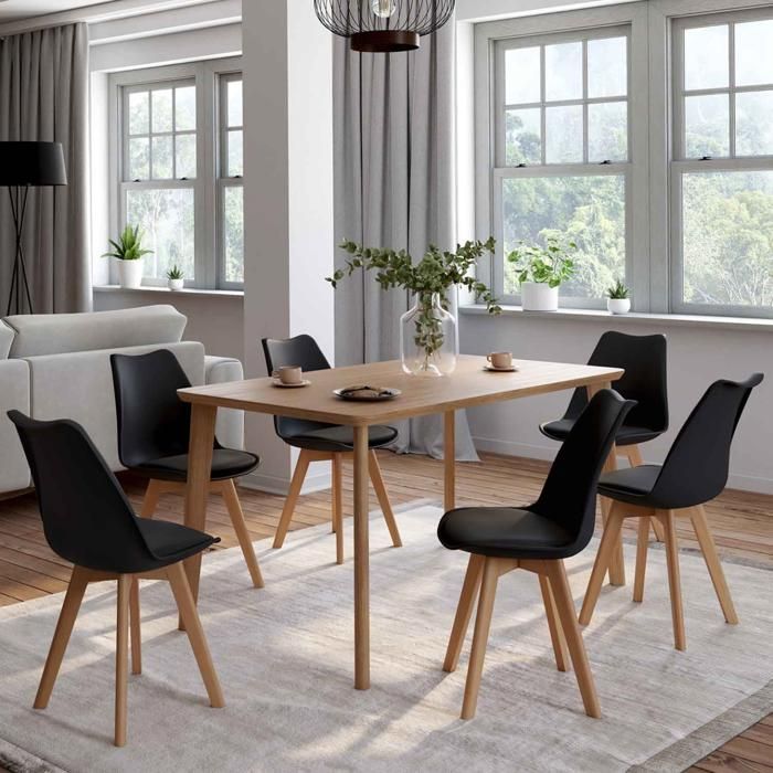 IDMARKET Lot de 6 chaises de salle à manger SARA scandinaves noir
