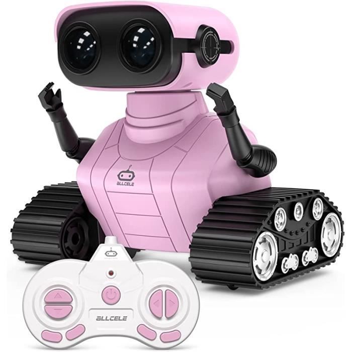 Robot ricaricabile per bambini, giocattolo telecomandato con occhi a LED, musica e suoni divertenti per bambini dai 3 agli 8 anni - Rosa