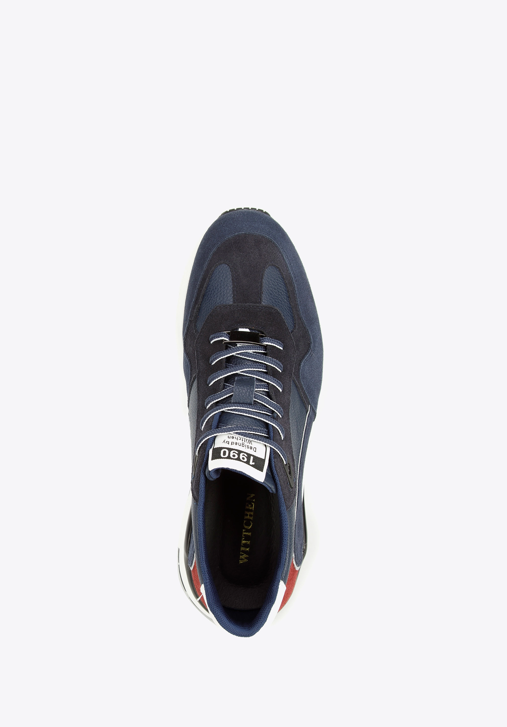 Męskie sneakersy skórzane z motywem w jodełkę niebiesko-czerwone