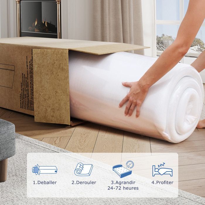 Colchón INRE 140x200 cm, 30 cm - Espuma viscoelástica, reversible, 7 zonas ergonómicas, tejido ecológico y transpirable, confort óptimo.