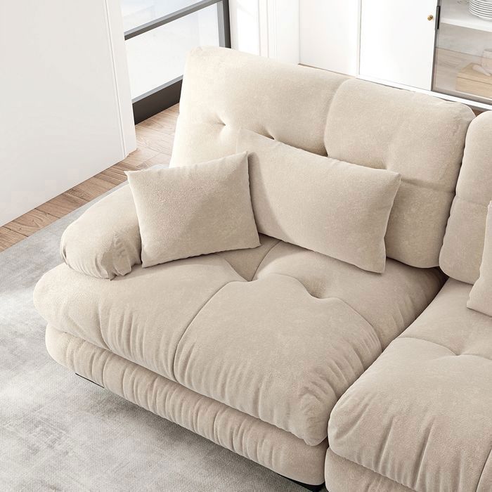 Sofá esquinero, sofá modular en forma de U - 4 plazas + 1 otomana de chenilla extraíble, color café claro