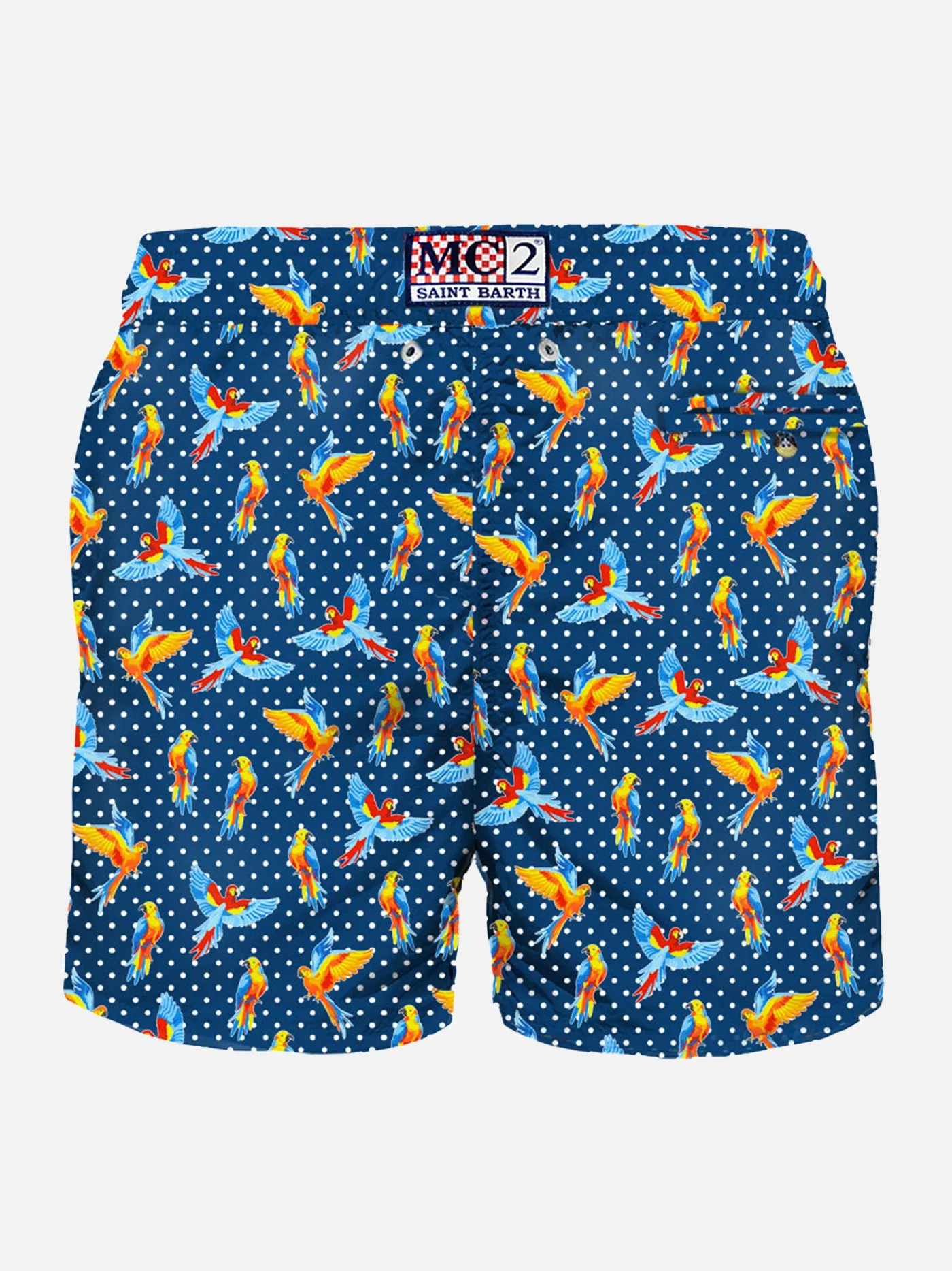 Costume da bagno da uomo in tessuto leggero con stampa uccelli tropica