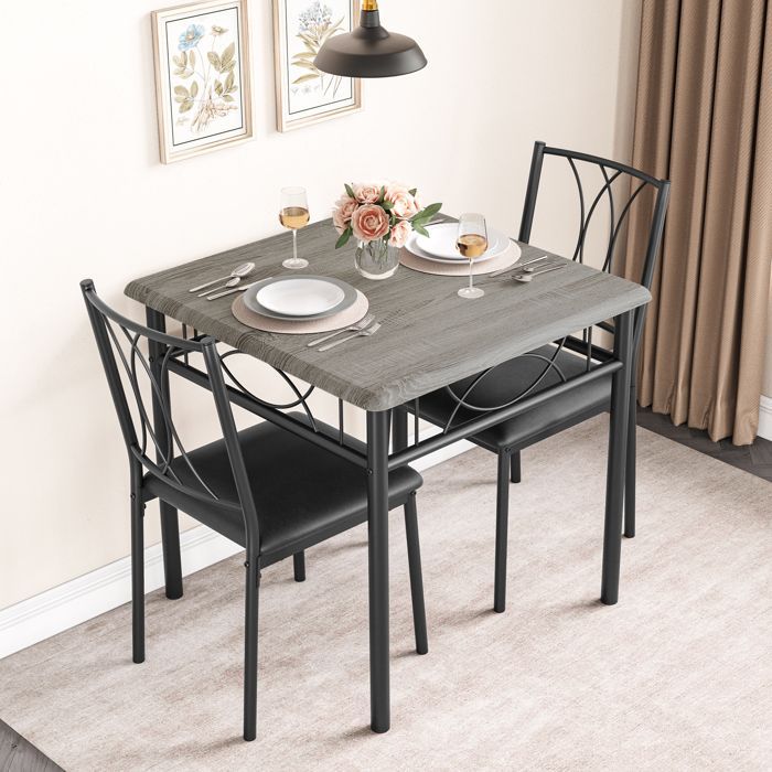 Ensemble Table et 2 Chaises, Set de Salle à Manger MDF, pour Cuisine, Petit Espace, Appartement, Jardin, Studio, Salon,gris