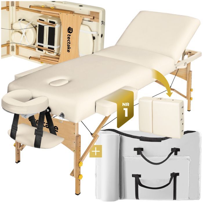 Table de massage - TECTAKE - Table de soin pliante 3 zones avec sac de transport 218 x 102 x 90 cm - Beige