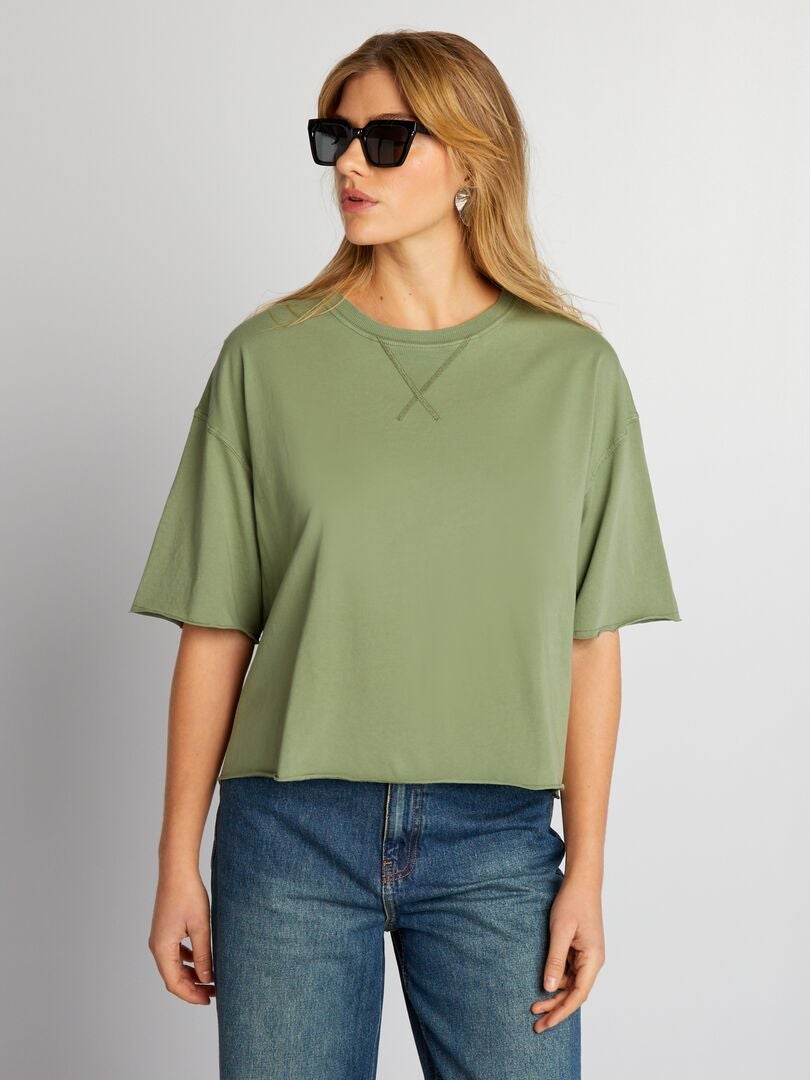 Katoenen T-shirt met verlaagde armsgaten - groen