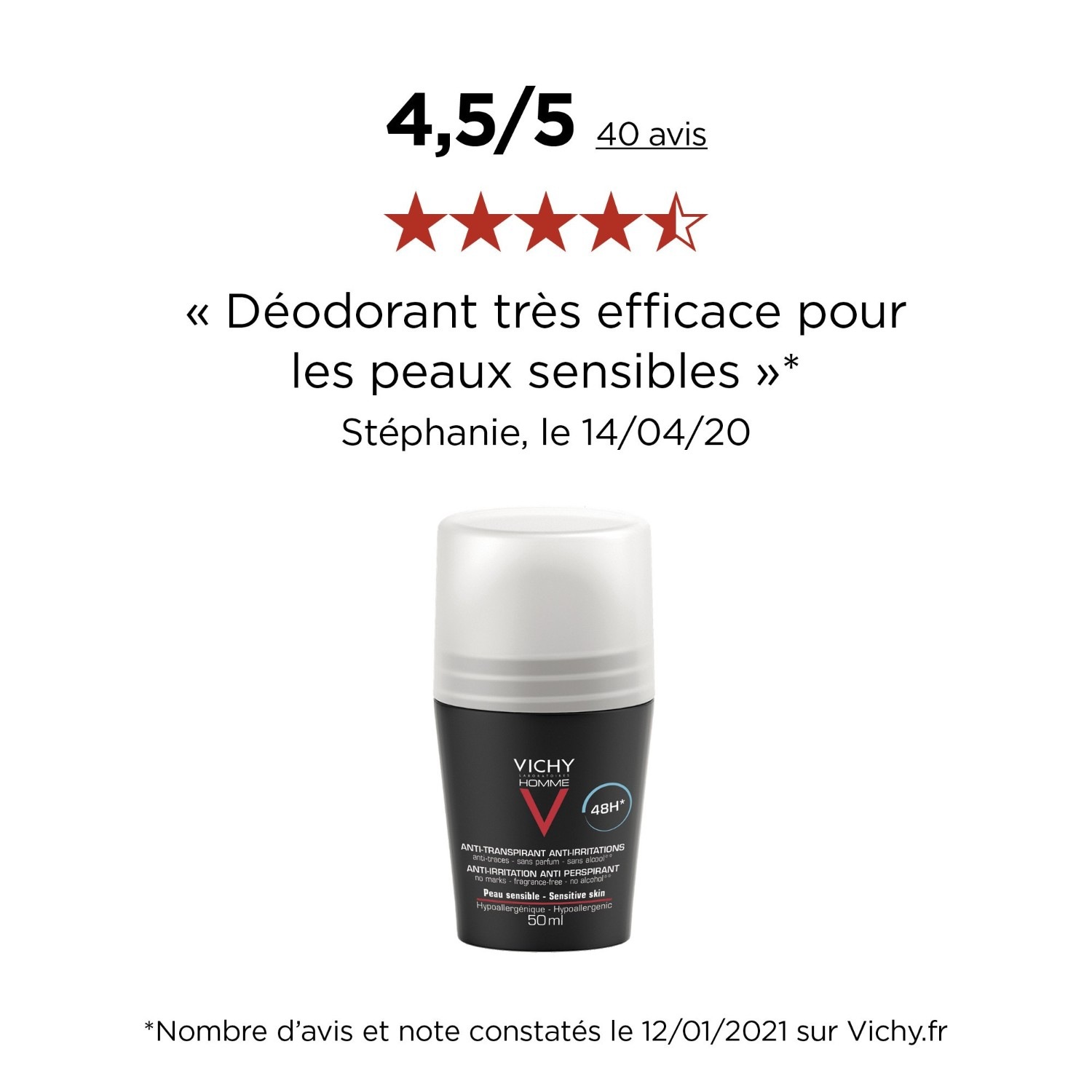 Vichy Lot*2 anti transpirant bille anti irritation 48h