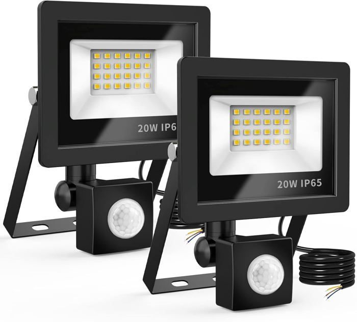 Projecteur LED Exterieur Detecteur de Mouvement 20W, 24 LED Projecteur IP65 Etanche 6500K 220v Spot (Paquet de 2)
