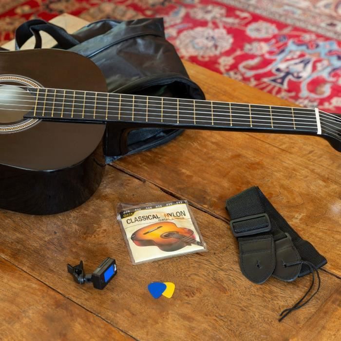 MAX SoloArt Klassieke Gitaar voor Volwassenen en Beginners - Zwart, inclusief stemapparaat, gitaartas, plectrums en gitaarband