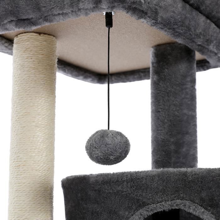 PAWZ Road Arbre à Chat Design 86cm, Coussin Amovible Spatiale, Poteau Griffoir avec Pompon Suspendu Remplaçable Gris