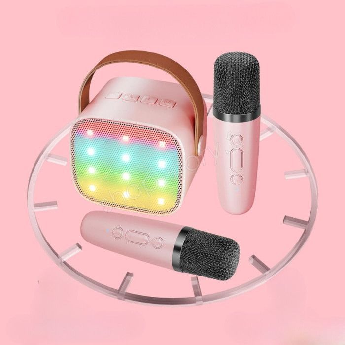 Kit Karaoke Portatile - SHOP-STORY - KARAOKIT_RO - 2 Microfoni Wireless - LED - Rosa