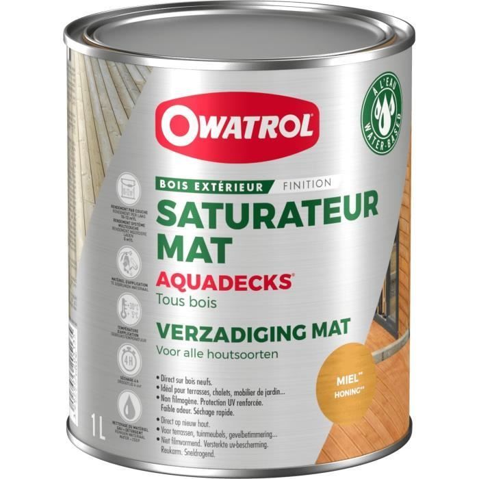 OWATROL AQUADECKS Saturateur Mat à l'Eau pour Protection Bois Exotiques Extérieurs Teck Ipé Bangkiraï Acacia Maçaranduba Saturateur
