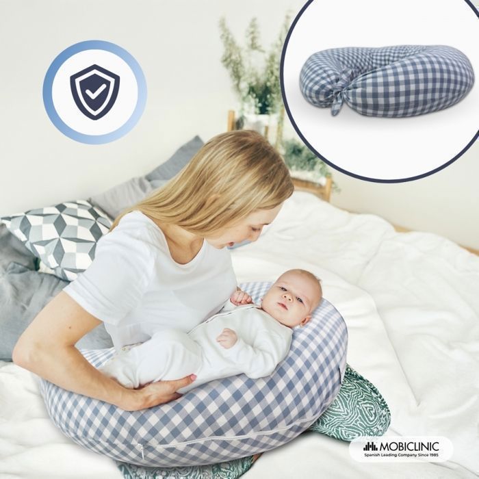 XXL 3-in-1 Mobiclinic Nursing Pillow: Multi-position, Adjustable Straps, Machine Washable, Aura Gingham Print