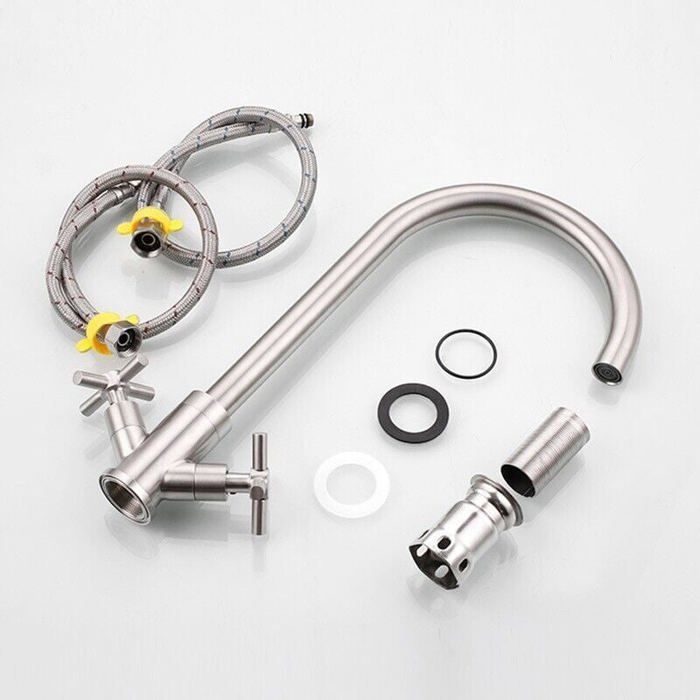 Grifo mezclador instantáneo para calentador de agua de cocina, con giro de 360° y 2 manijas.