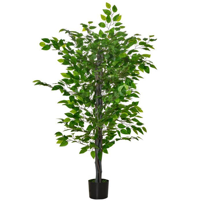 Plante artificielle - arbre artificiel - HOMCOM - ficus hauteur 1,35 m tronc branches liane lichen réalisme - plastique - 1,35 m
