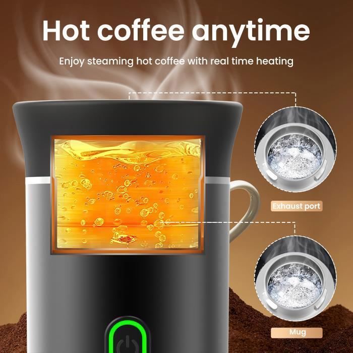 PRUMYA 3-in-1 Tragbare Kaffeemaschine 12V - Senseo Pads & gemahlener Kaffee, 60ml Wassertank, USB-C