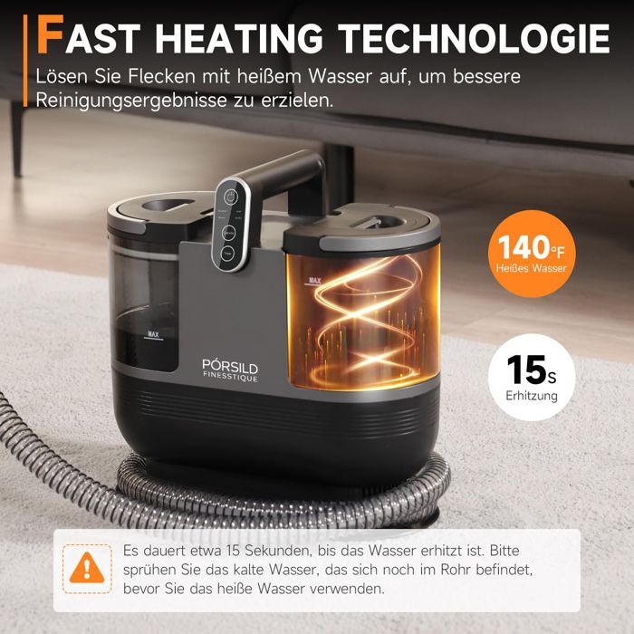 Dampfreiniger – 1700-W-Teppichshampoonierer für Sofas/Teppiche – 15 kPa – 1600-ml-Tank – 1,8 m Schlauch und 5 m Kabel