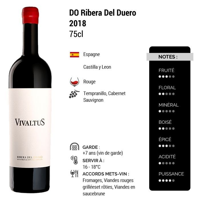 Vivaltus Ribera Del Duero 2018 - Vin Rouge d' Espagne (3x75cl)