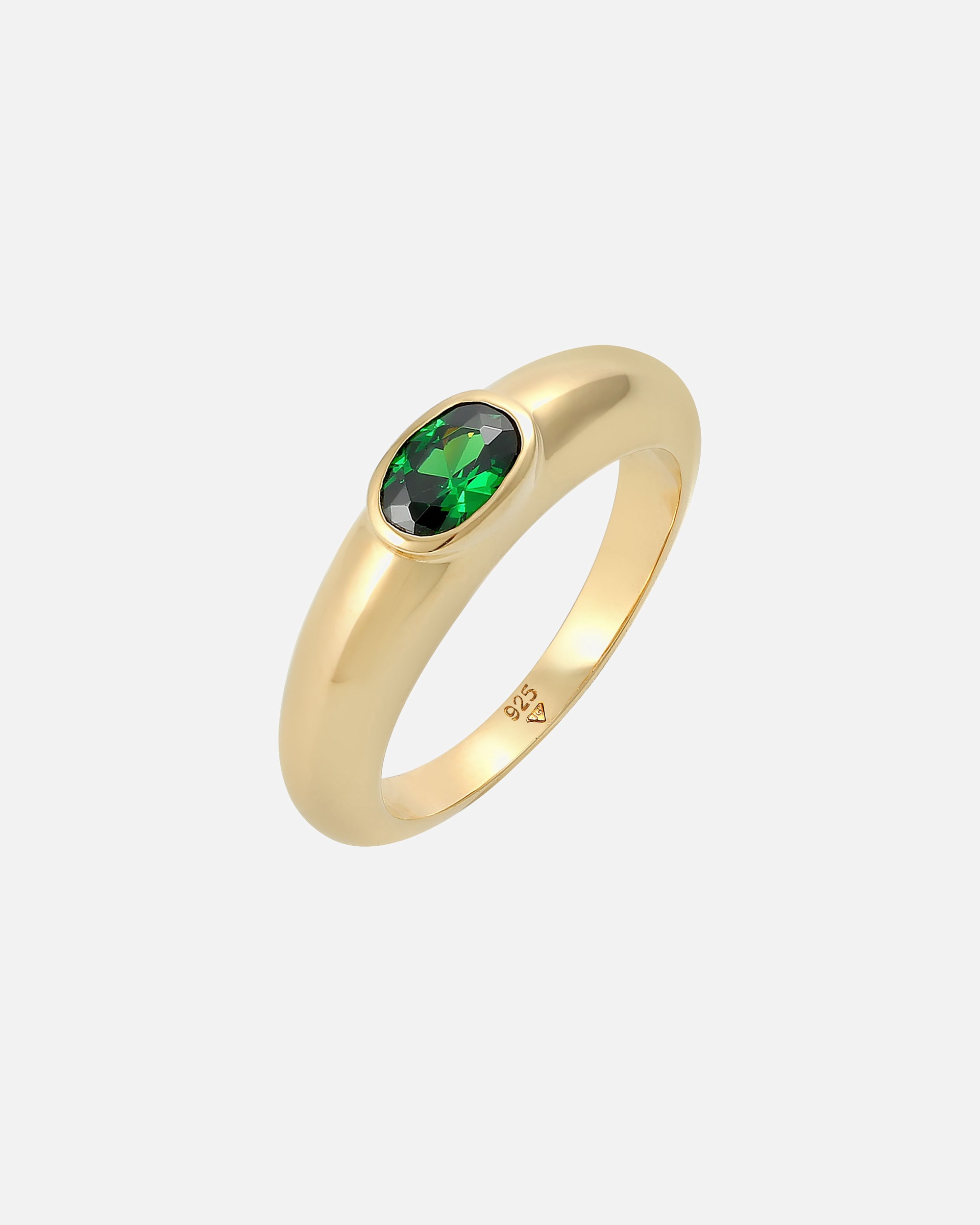 Elli Bague pour femme Solitaire vert ovale avec cristal de zirconium en argent sterling 925 plaqué or