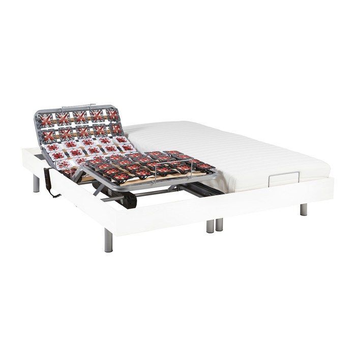 Cama de relajación eléctrica YSMÉE CASSIOPEE III con base de muelles y colchón de látex - 2 x 80 x 200 cm - Blanca