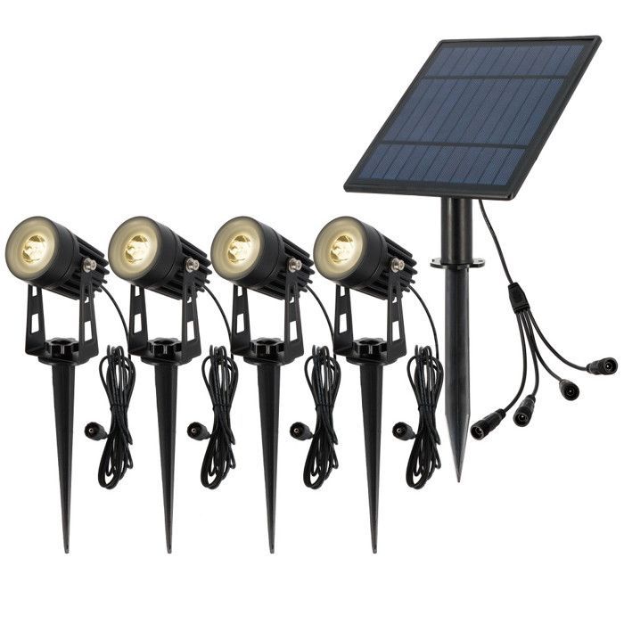 4 x LED-zonnespots met grondpennen - 3 meter kabel - Zonne-buitenverlichting voor tuin en pad - Verstelbaar - IP44 waterdicht