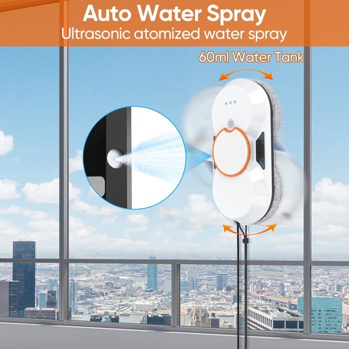 Robot Nettoyeur de Vitres 3800 Pa, Robot Laveur de Vitre avec double Gicler l'eau Automatique, Système de Protection Multiples