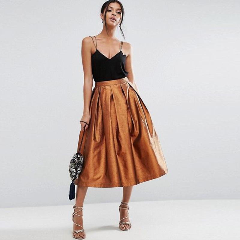 Nuova gonna elegante in raso di alta qualità, lunghezza a metà polpaccio, gonna plissettata da donna, gonna alla moda per ufficio, realizzata su misura in qualsiasi colore, gratuita