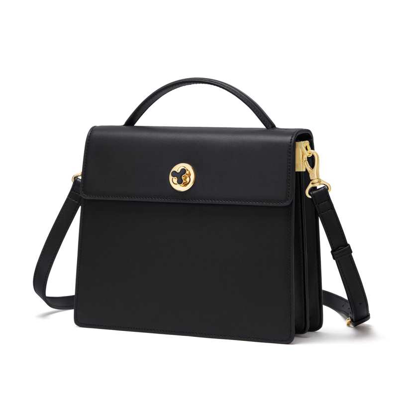 Sac à main Cnoles en cuir véritable, style européen, noir, pour femme. Sac bandoulière/sac à main porté épaule.