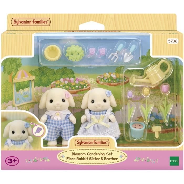 Doll - SYLVANIAN FAMILIES - Brother and Sister Lop Rabbit - Gardening - Articulated - Multicolored