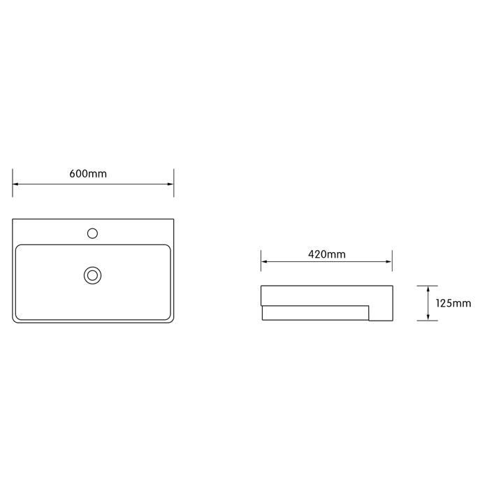 Lavabo empotrado blanco doporro, lavabo rectangular de cerámica para baño, Brüssel702, 60x42x12,5cm
