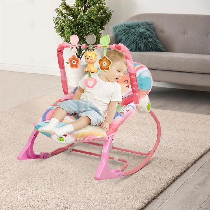 MENGDA Baby Bouncer - Soothing Vibrations - Removable Toy Bar and Music - Adjustable Backrest - For babies up to 9 kg