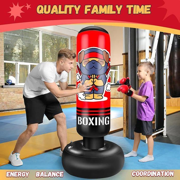 Saco de boxeo infantil de 165 cm, inflable, con guantes de boxeo. Regalo para niños y niñas. NINJA DOG.
