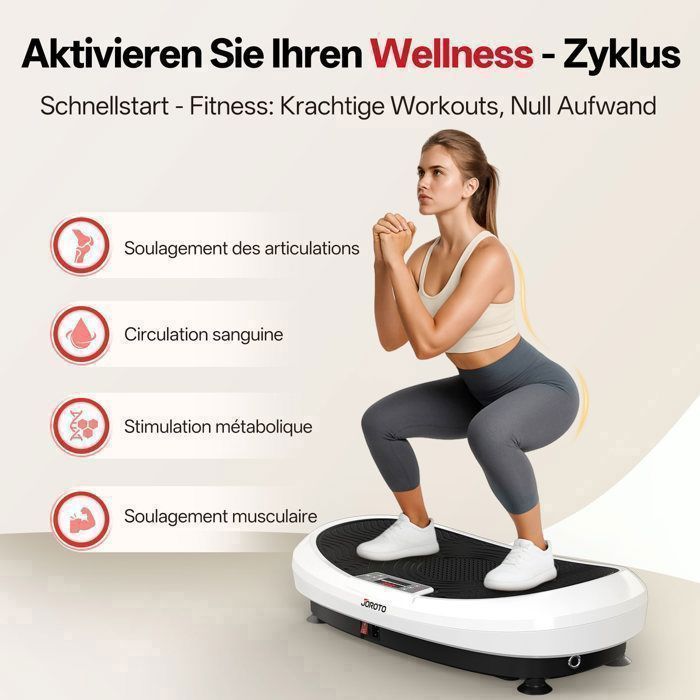 Vibration plate - JOROTO - JV60 4D - Triple silent motor - 10 modes (3 auto/7 manual) - Non-slip surface & timer