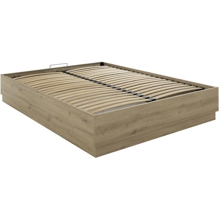 Opbergbed - TIDY - 160 x 200 cm - Eiken / Ecru - Inclusief lattenbodem - GAMI