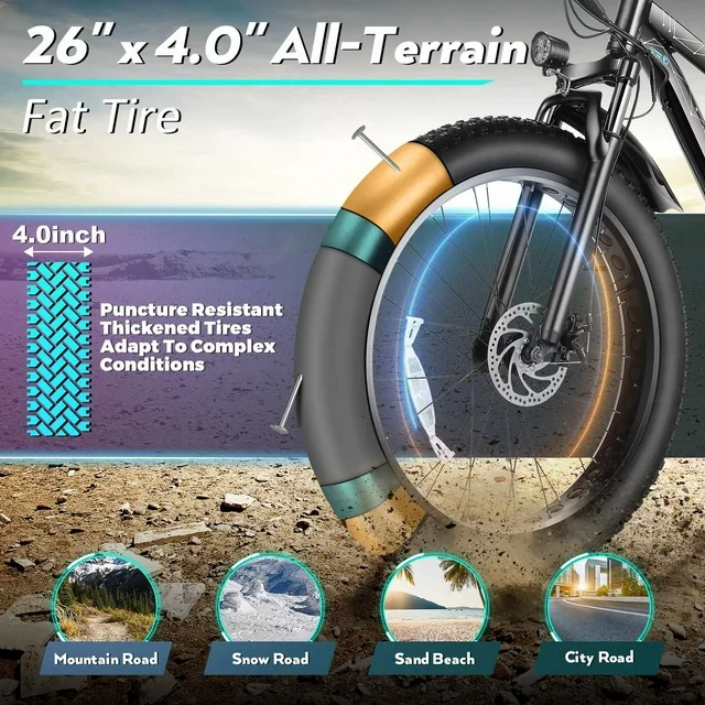 Gocio 26 4.0 Fatbike-Elektrofahrrad für Erwachsene, 500 W E-Bike für Erwachsene, herausnehmbarer 48 V 13 Ah Li-Ion-Akku, professionelle 7-Gang-Schaltung