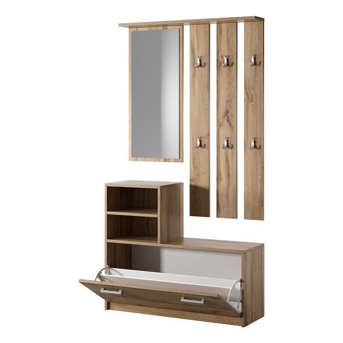 Entryway cabinet / Hallway furniture - AMBER - 85 cm - Wotan oak - shoe cabinet - coat rack - mirror