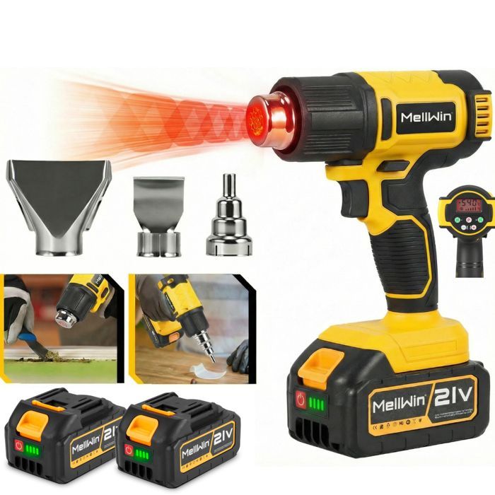 Pistola de calor - MELLWIN - MellWin - Inalámbrica 21V - 60–540°C - 2x3000mAh, 4 velocidades