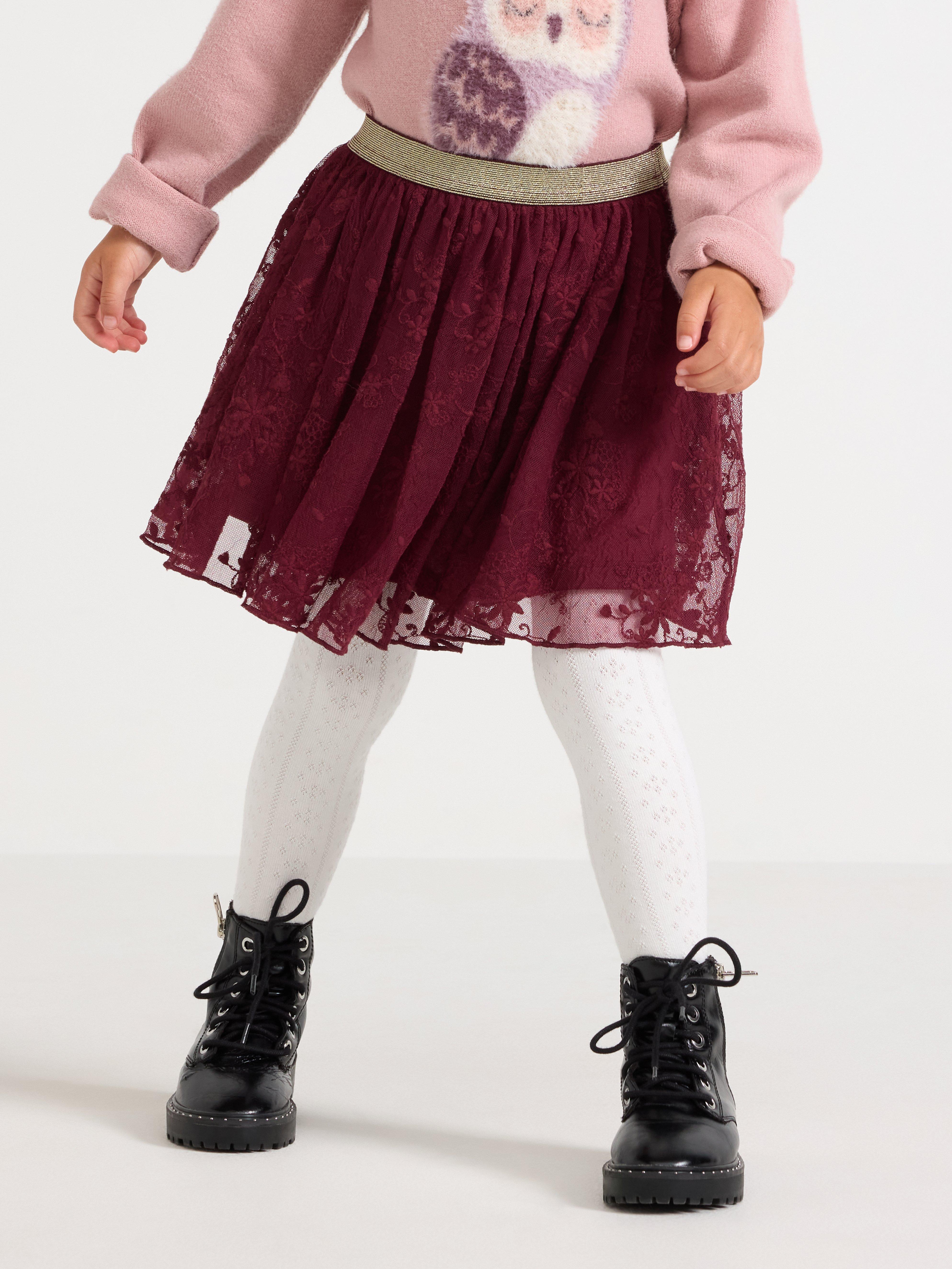 Saia de renda vermelho escuro