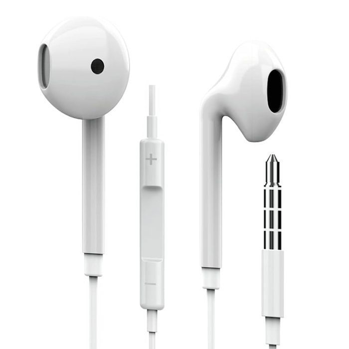 Ecouteurs Filaire avec Micro et Contrôle Oreillettes Audio Prise Jack 3,5mm Universel pour Android, IOS - Blanc