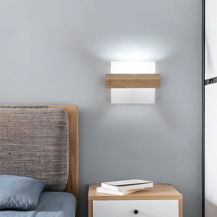 DELIPOP Applique Murale Vintage - Bois Naturel et Métal - Éclairage LED 12W - 3 Températures de Couleur - 3000K/4000K/6500K