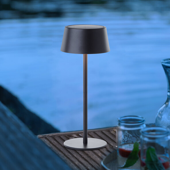 LED-Outdoor-Tischleuchte Picco, Akku + Solar, schwarz-matt