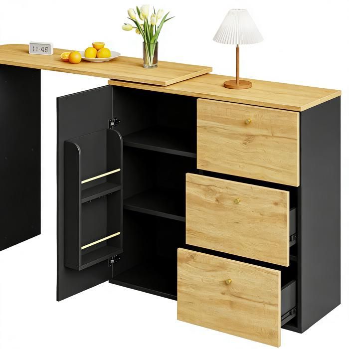 Kitchen island - GENERIC - Modern Bistro - 360° Rotating - Extendable 138–204 cm - 3 drawers & shelves