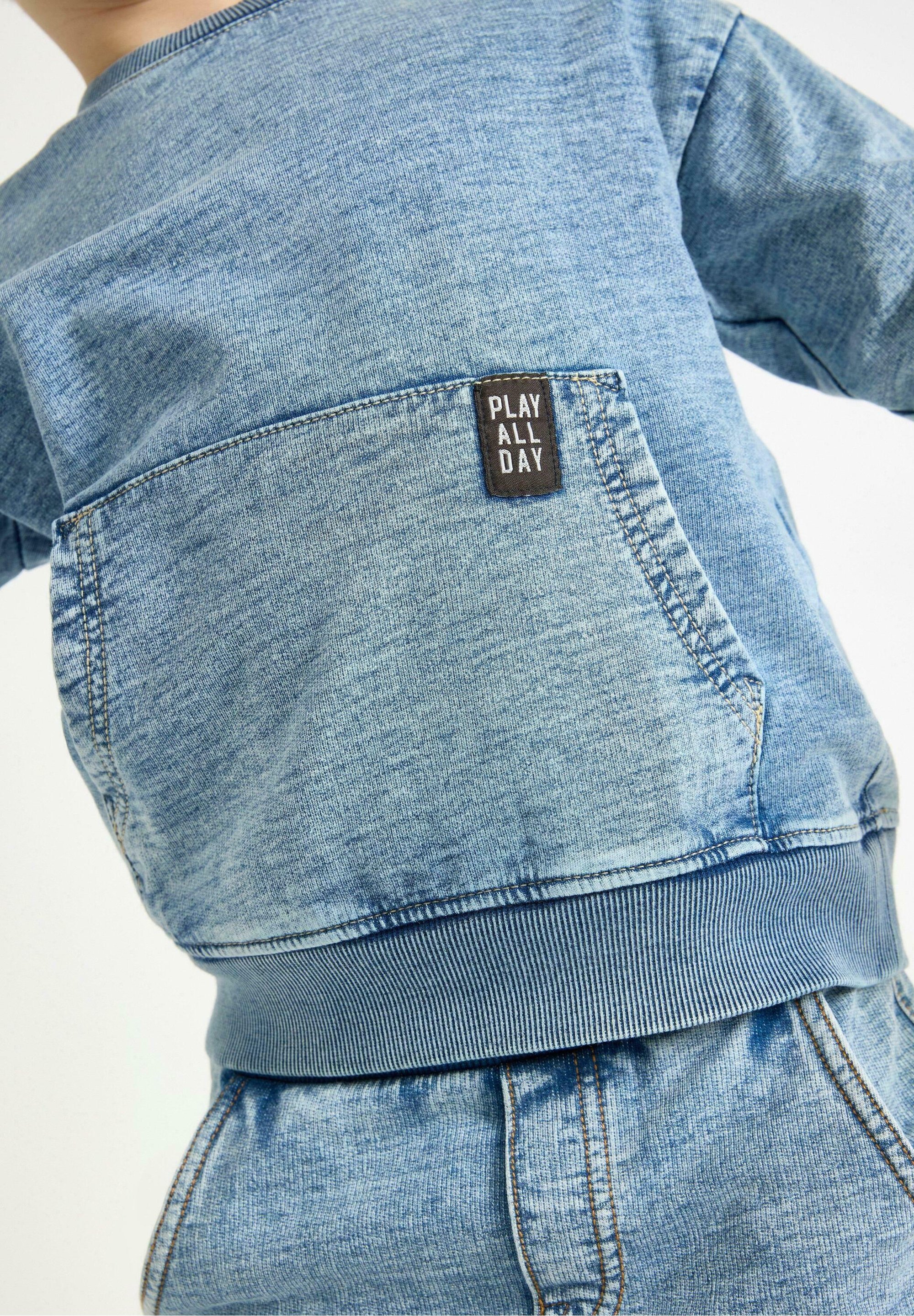 Lindex MIT KÄNGURUTASCHE - Sweatshirt - staubiges Blau