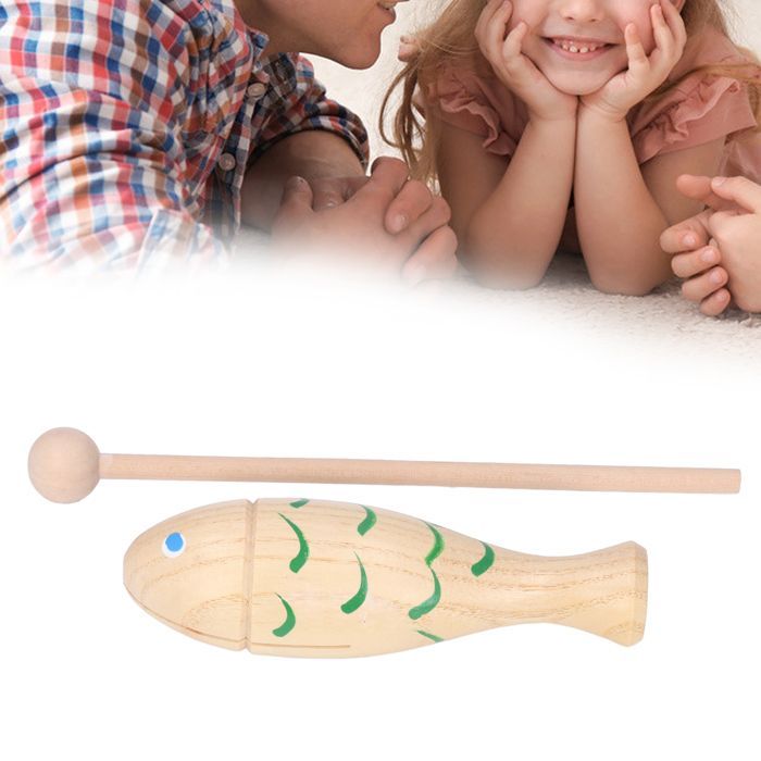 Instrumento de percusión con forma de pez, instrumento musical portátil de madera para niños y bebés.