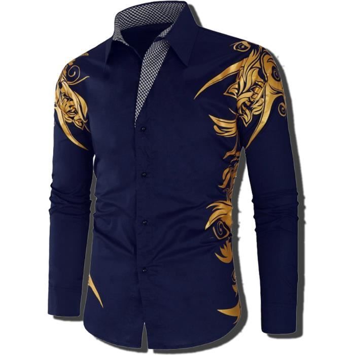 Men's Printed Shirt, Large Fit, Men's Clothing WX71 Blue