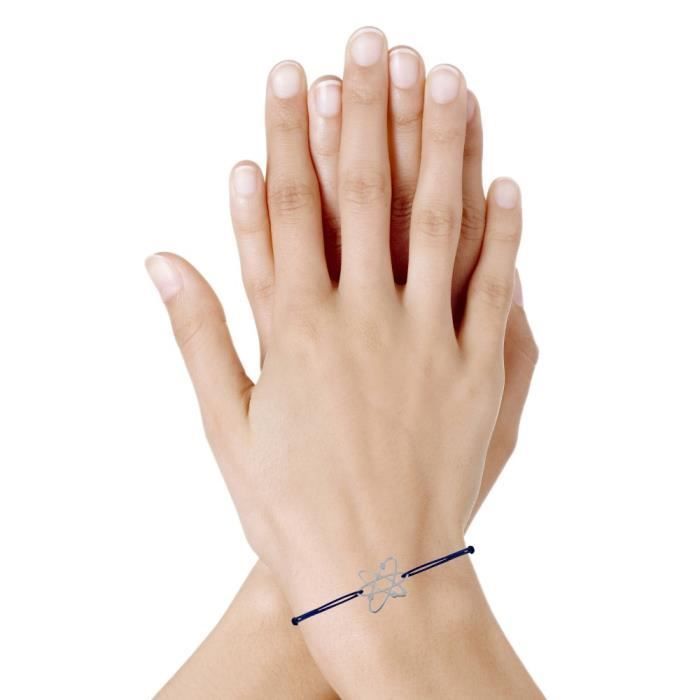 Les Poulettes Bijoux - Bracelet Mixte Lien Médaille Argent Atome - Bleu Navy