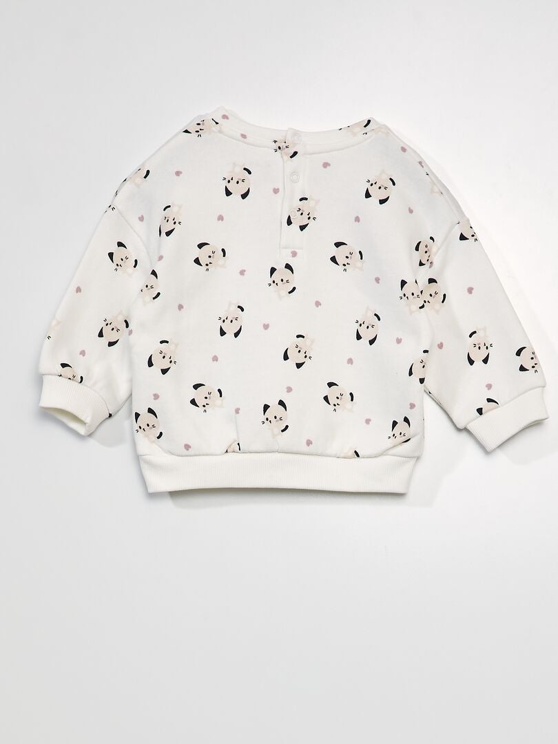 Bedrukte sweater met geborduurde letters - WIT