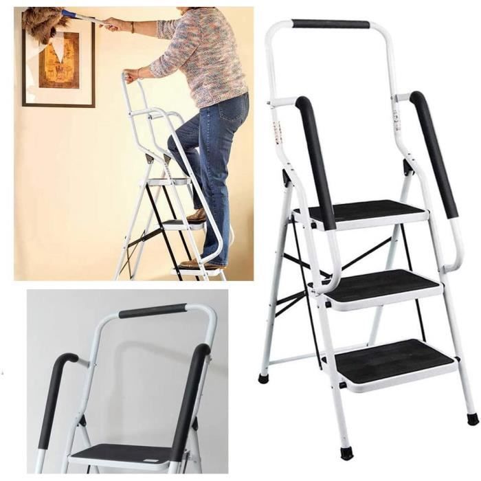 3-step stepladder with handrails, foldable for safety, non-slip, lightweight (8.5 kg) for home office