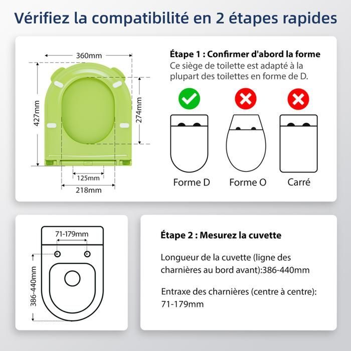 Asiento de inodoro silencioso AquaWise, resina Duroplast, taza de inodoro con cierre suave, antibacteriano, fácil de limpiar, fácil de quitar, verde.